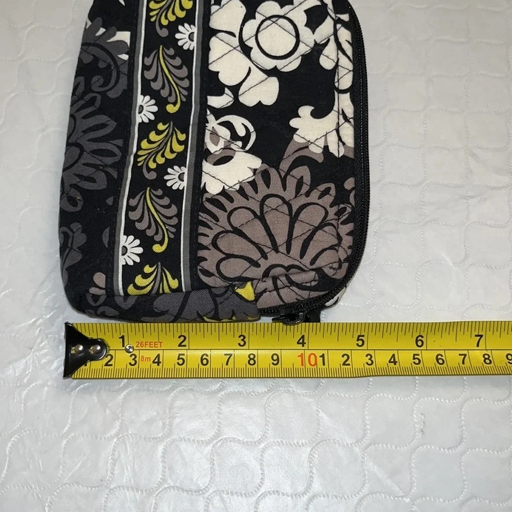 Vera Bradley Baroque small zip top cosmetic bag in black gray white yellow